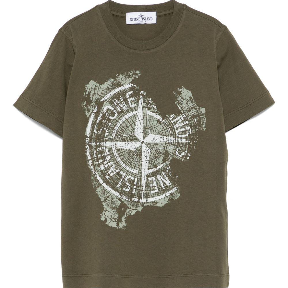 T-shirt con stampa per bambino Stone Island Junior verde con girocollo K1S162100010S0128 V0054 STONE ISLAND JUNIOR