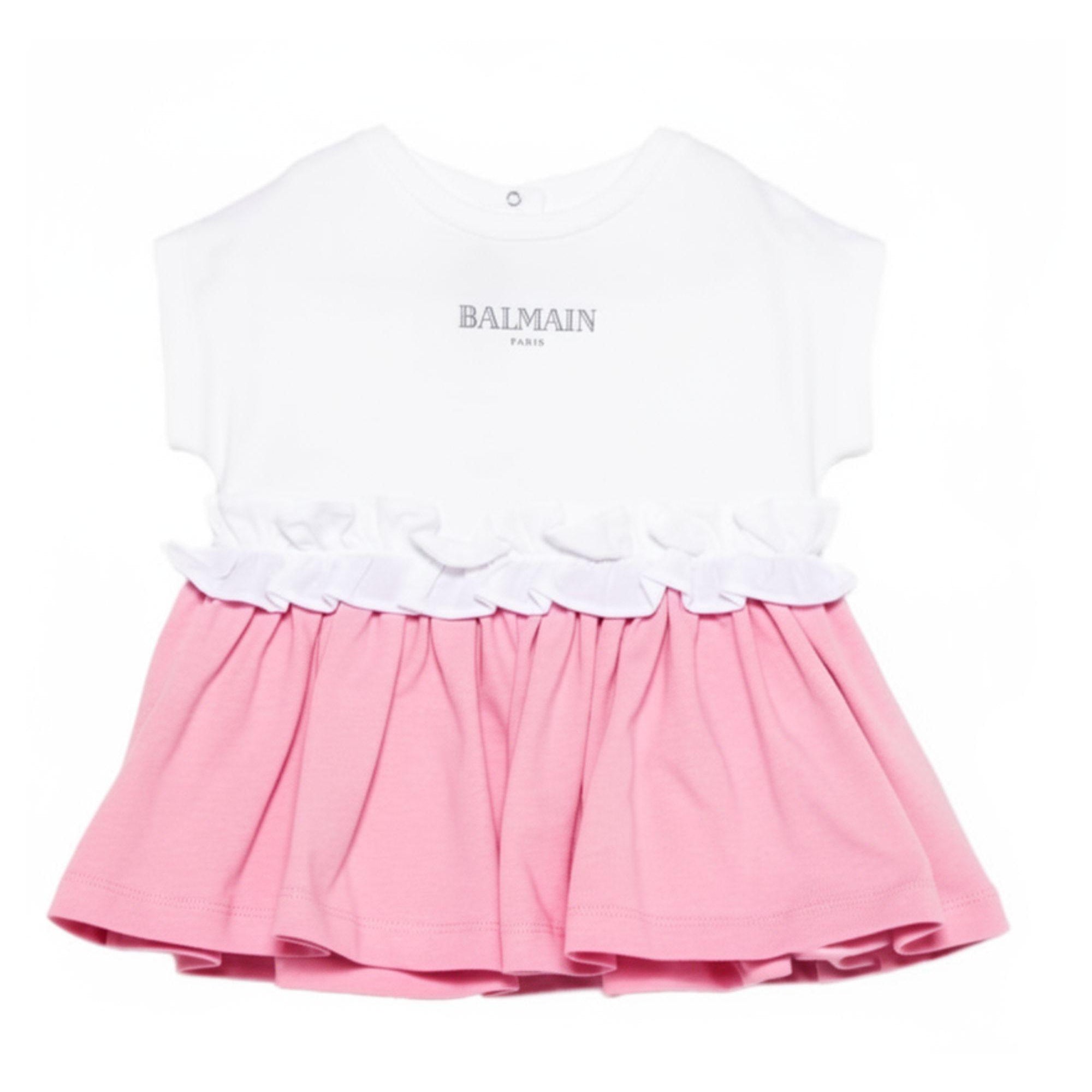 Abito per bambina Balmain kids bianco a girocollo BY1092 Z3672 552BC BALMAIN KIDS