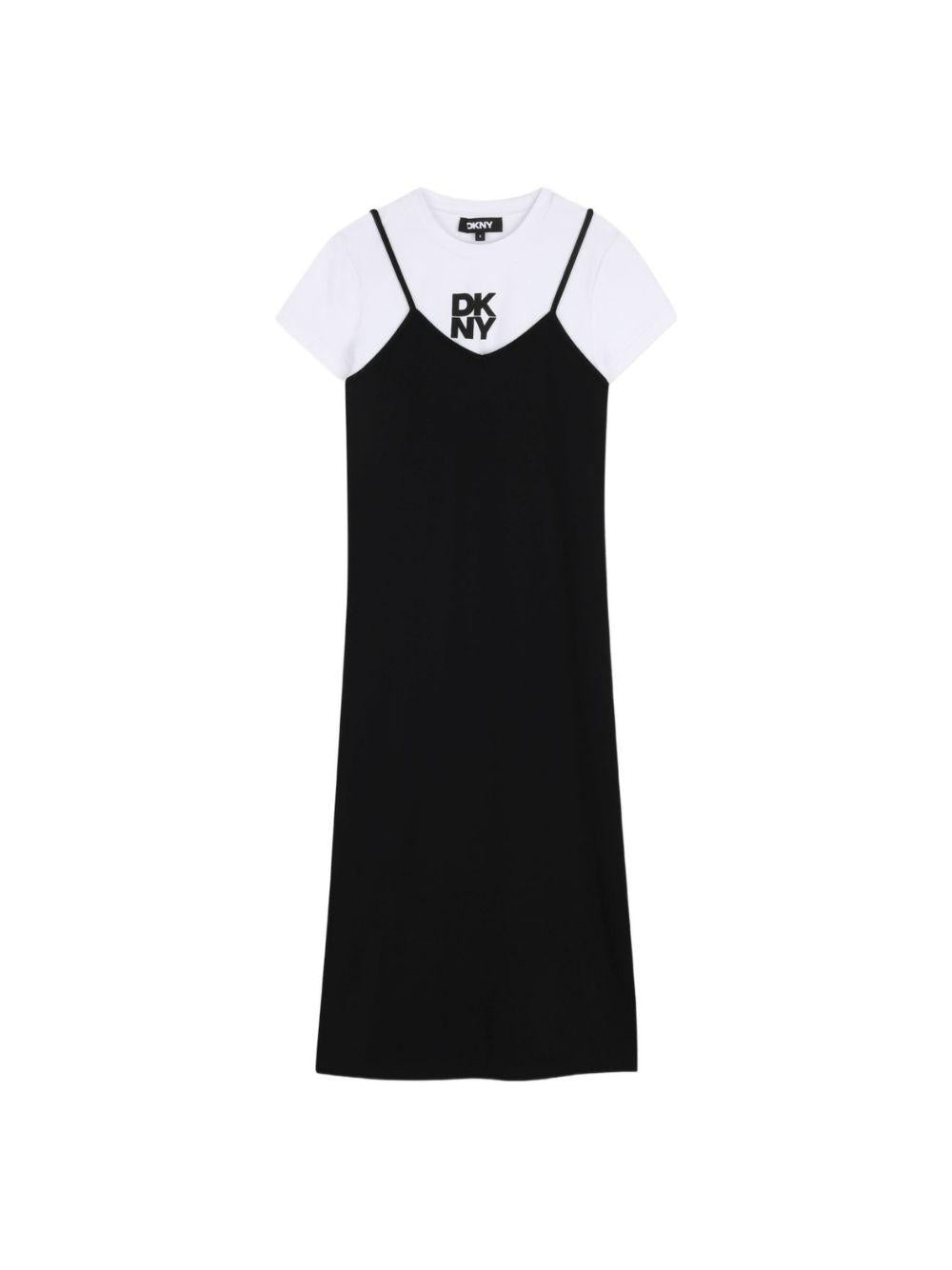 Abito per bambina DKNY Kids nero con stampa con logo D62599 09B DKNY KIDS
