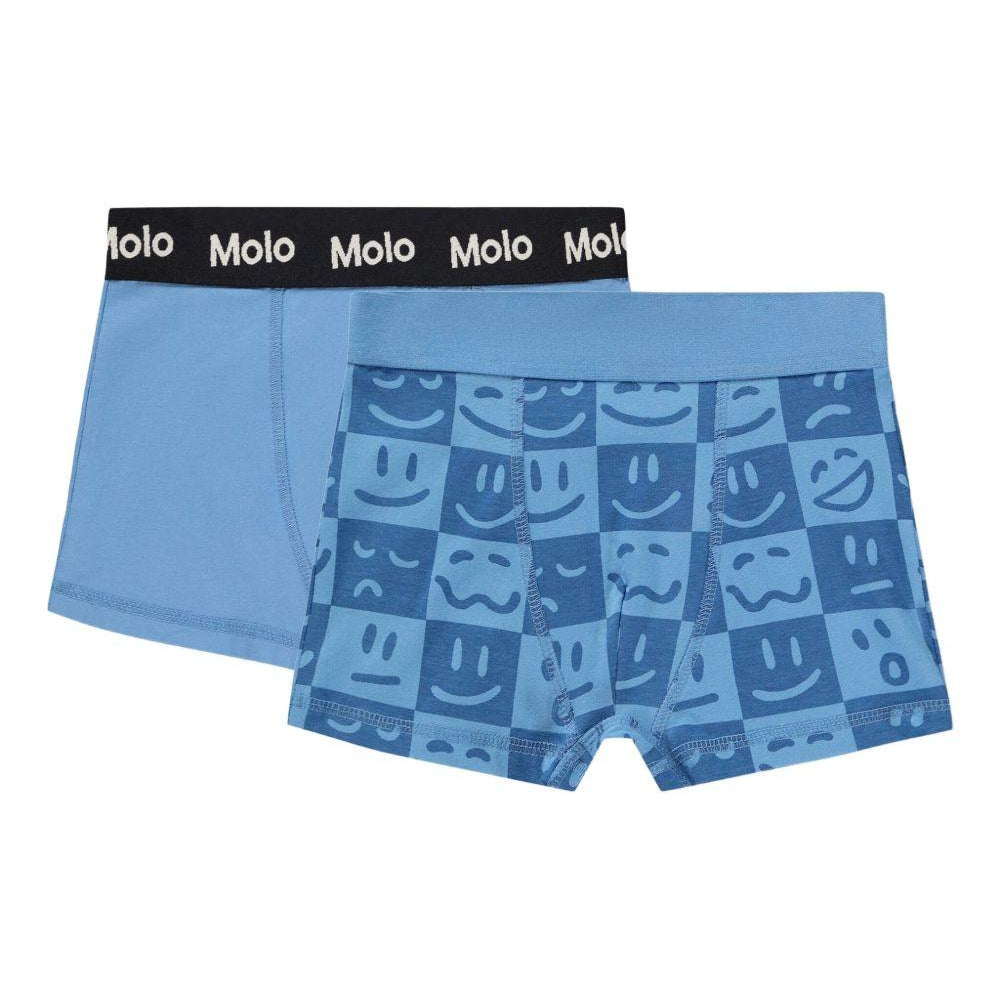 Set di due Boxer Justin per bambino Molo azzurro con stampa smiley 1S26Q201 9749 MOLO KIDS