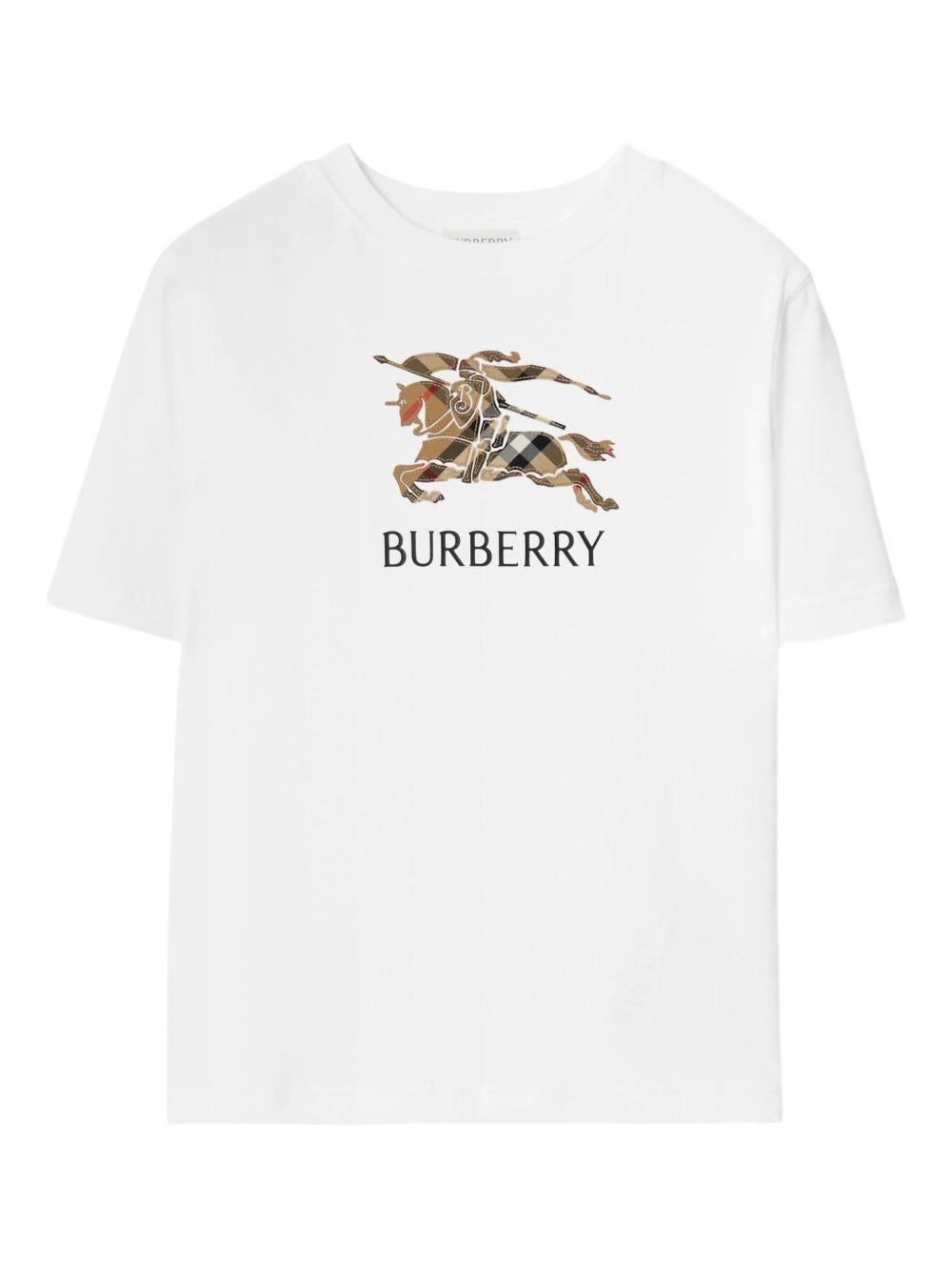 T-shirt per bambini Burberry Kids bianca con motivo Equestrian Knight 8120352 A1464 BURBERRY KIDS
