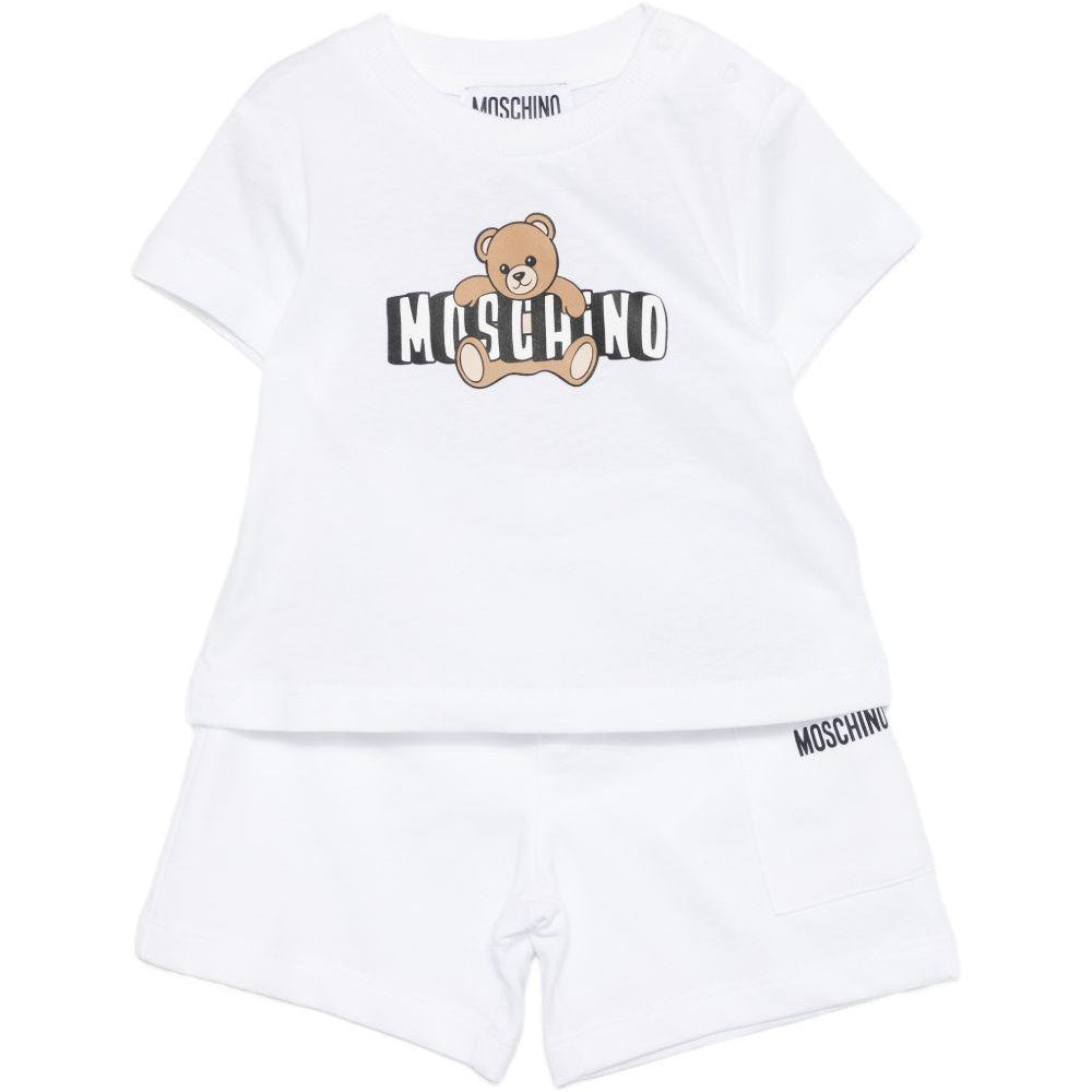 Completo per neonati Moschino Kids bianco con stampa grafica Teddy Bear MUG01ULCA19 10101 MOSCHINO KIDS