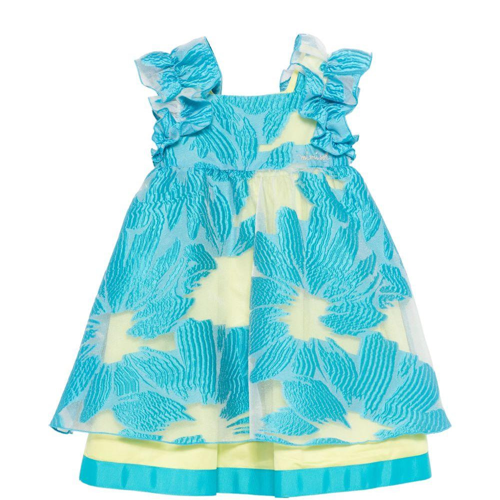 Abito per bambina Mi Mi Sol azzurro con bretelle con ruches MFAB764TS1090 TUR MIMISOL KIDS