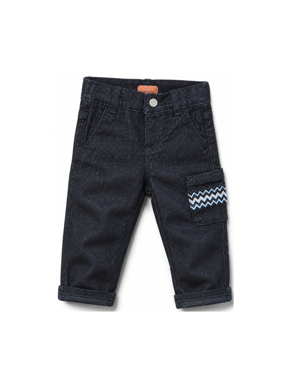 Pantaloni per neonato Missoni Kids in denim con tasca applicata sulla gamba MZ6320 Z3664 620 MISSONI KIDS