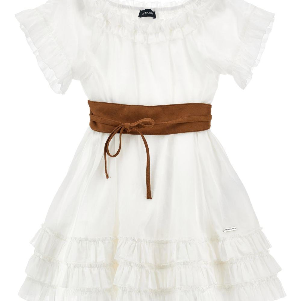 Abito per bambina Monnalisa bianco con rifinitura a ruches 41G909 7105 0001 MONNALISA KIDS