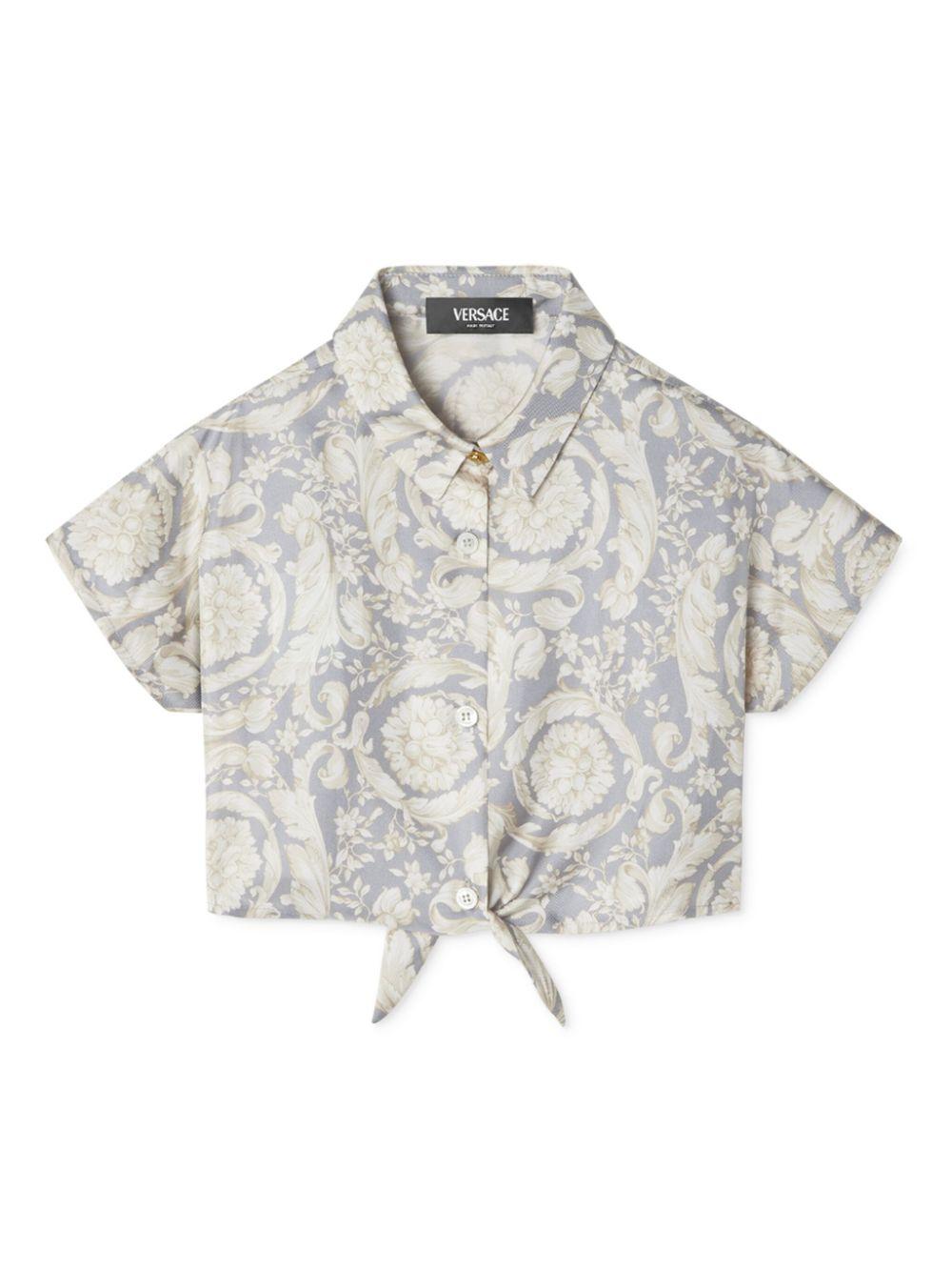 Camicia per bambina Versace Kids grigio in stile Barocco con nodo 10185131A11195 5E340 VERSACE KIDS