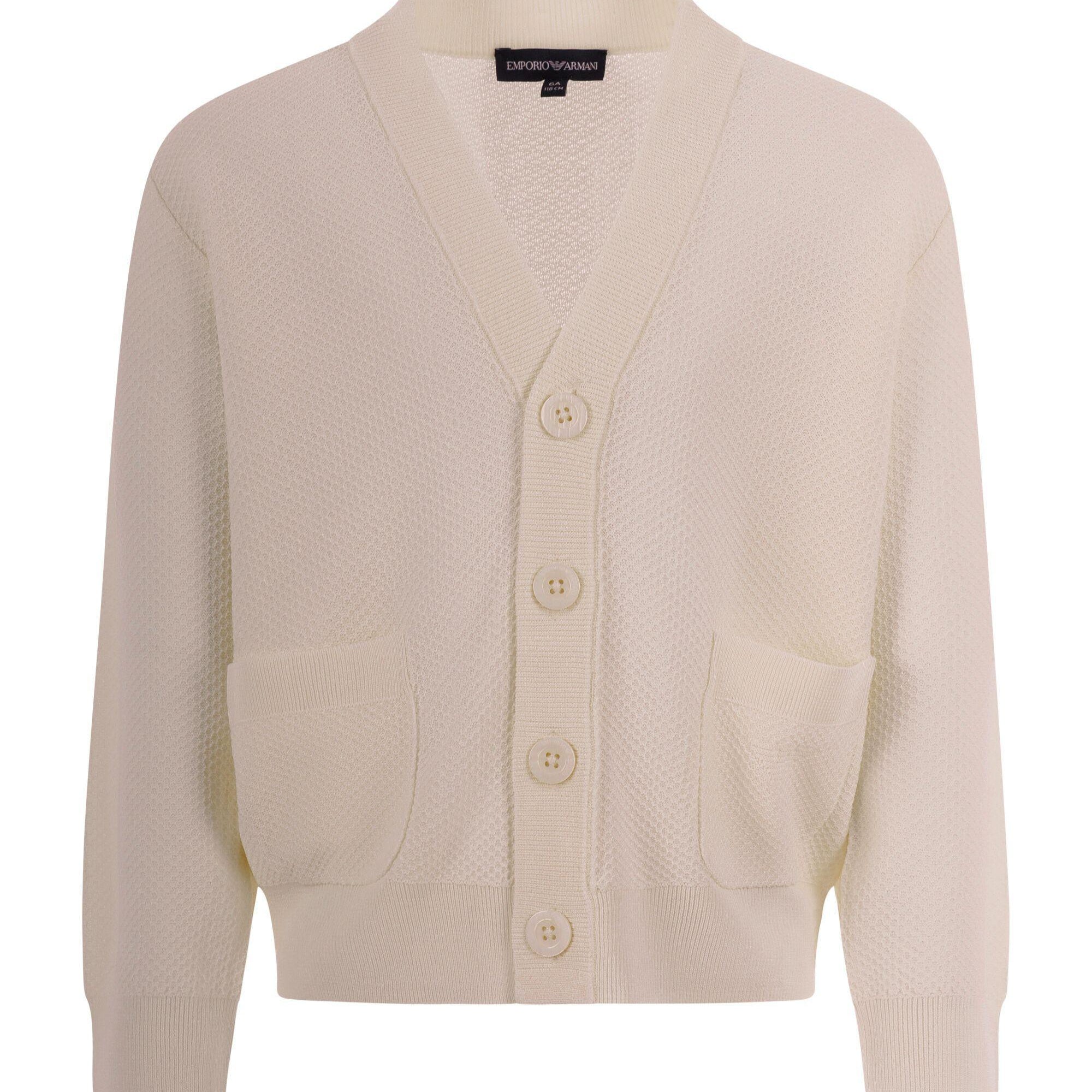 Cardigan per bambino Emporio Armani Kids beige con texture traforata EB001221 AF23412 U0007 EMPORIO ARMANI KIDS