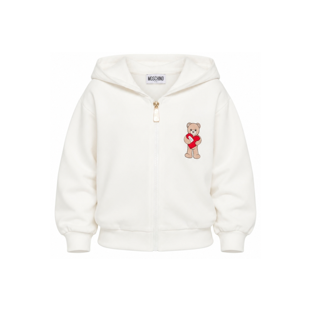 Felpa per bambina Moschino Kids bianca con dettaglio Teddy Bear HDF06TLDA63 10063 MOSCHINO KIDS