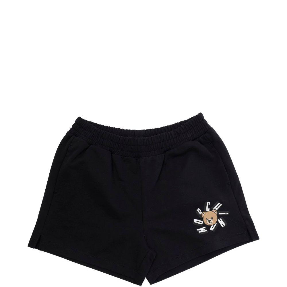 Shorts da bambina Moschino Kids nero con stampa logo HDQ025LCA19 60100 MOSCHINO KIDS