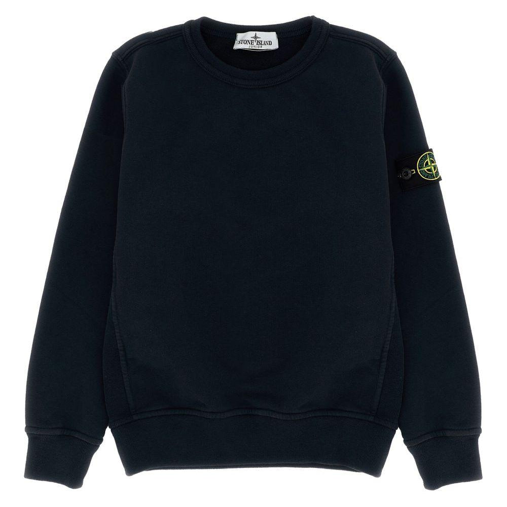 Felpa per bambino Stone Island Kids nera con applicazione sulla manica L2S166100001S0A20 V0029 STONE ISLAND KIDS