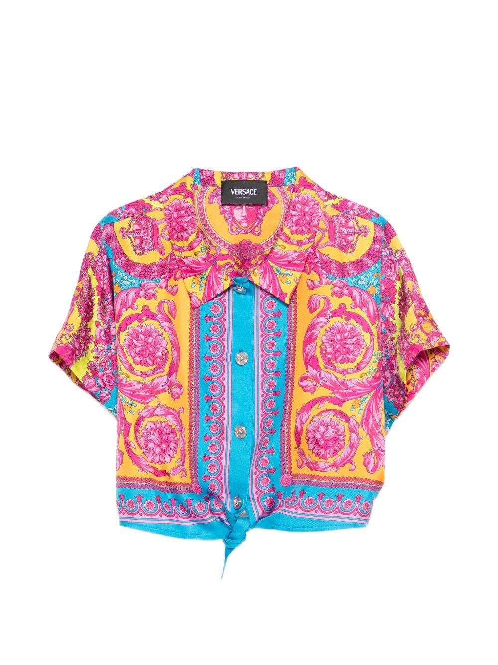 Camicia per bambina Versace Kids rosa con design barocco 10199581A16902 5PF70 VERSACE KIDS