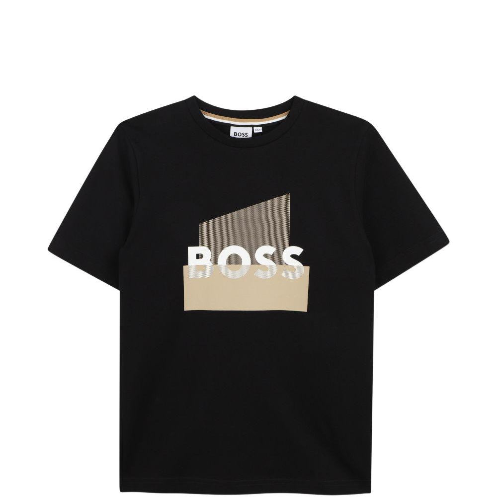 T-shirt per bambino Boss Kids nero con stampa grafica J52978 09B BOSS KIDS