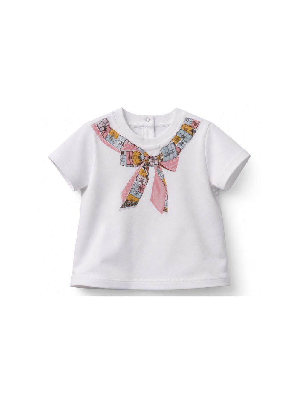 T-shirt per neonata Fendi Kids bianca con stampa a fiocco BFI174 7AJ F0TU9 FENDI KIDS