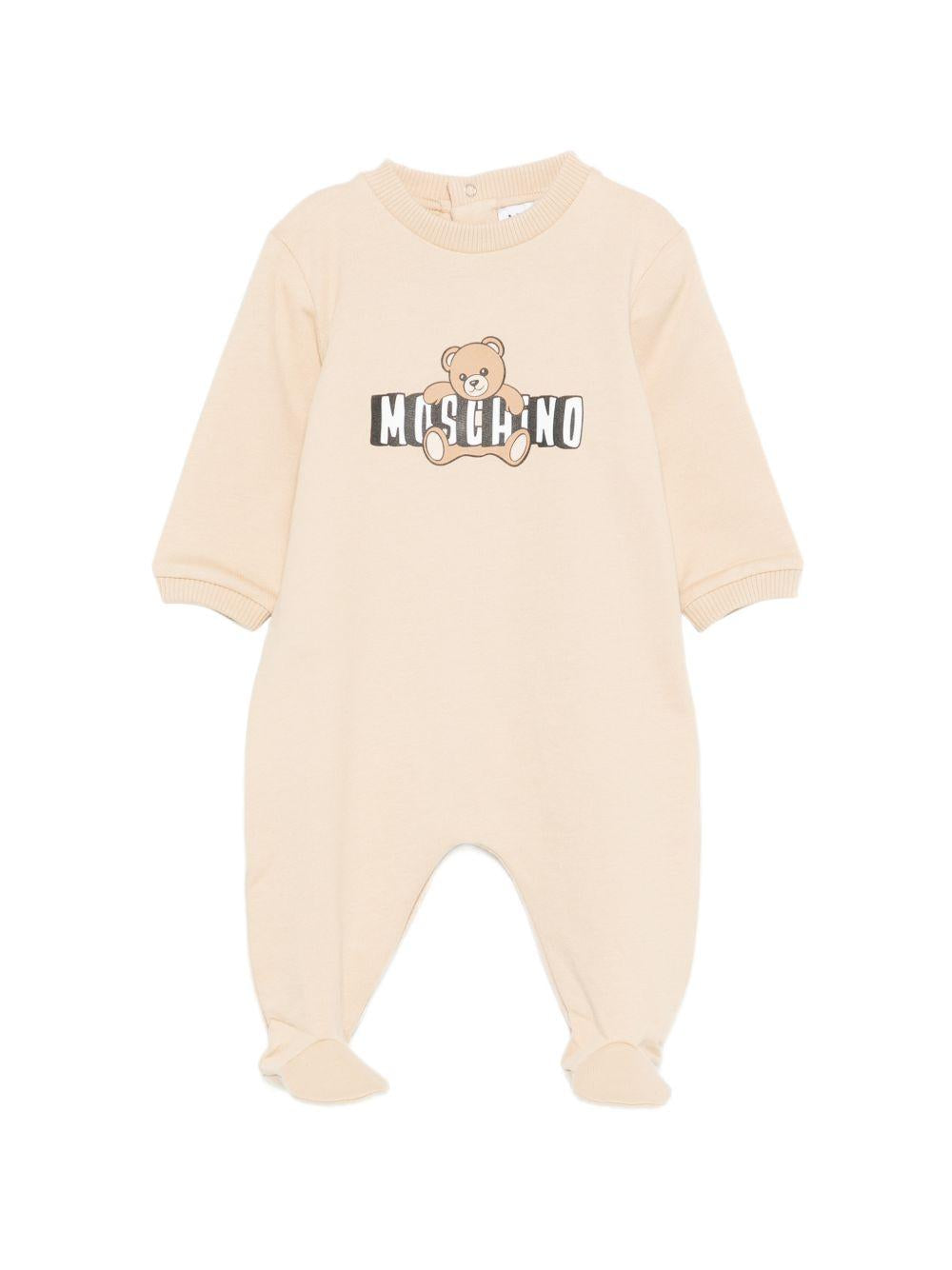 Tutina per neonato Moschino Kids beige con stampa grafica orsetto MUT04PLCA19 20829 MOSCHINO KIDS