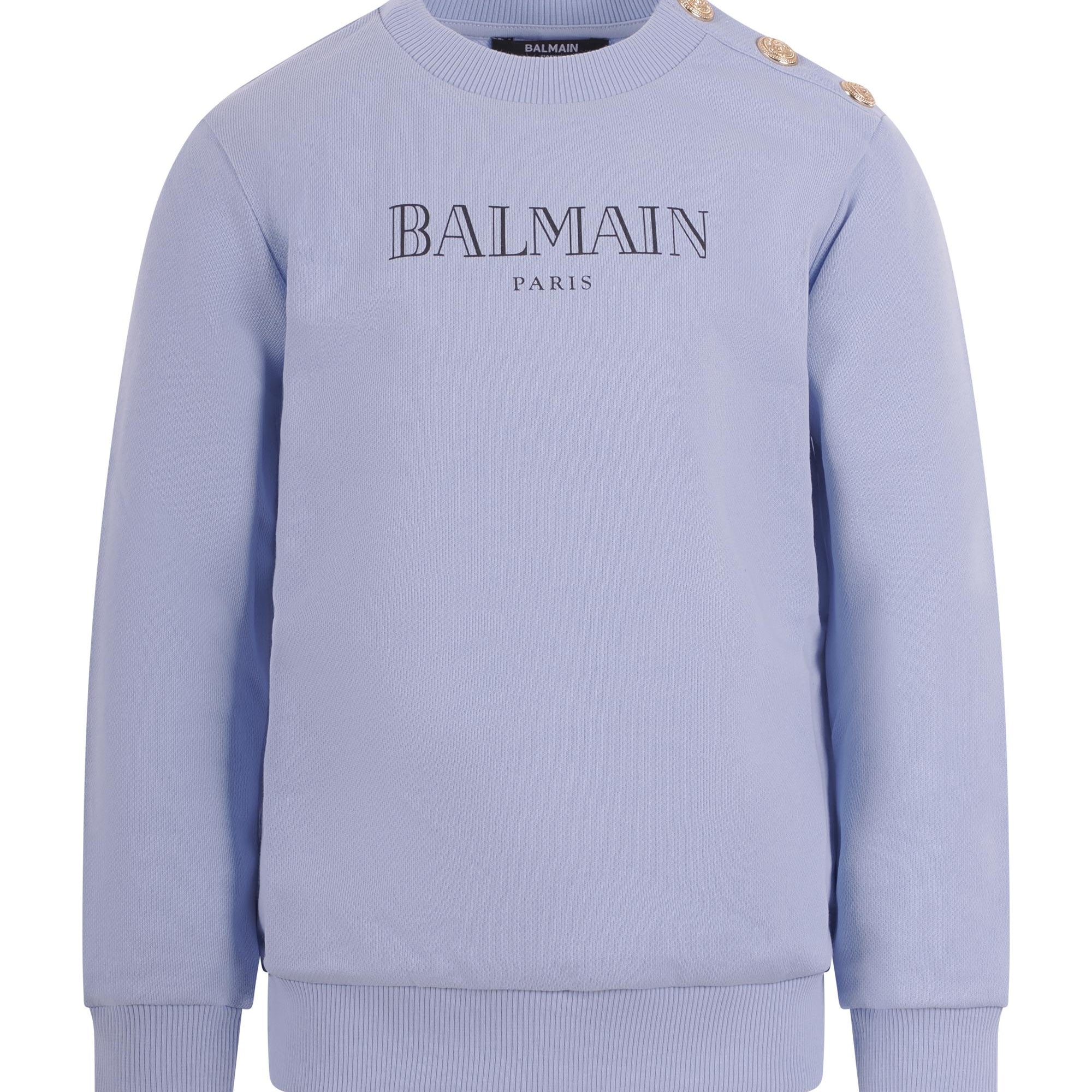 Felpa per bambino Balmain Kids azzurra con logo sul davanti BY4P20 Z3183 652NE BALMAIN KIDS