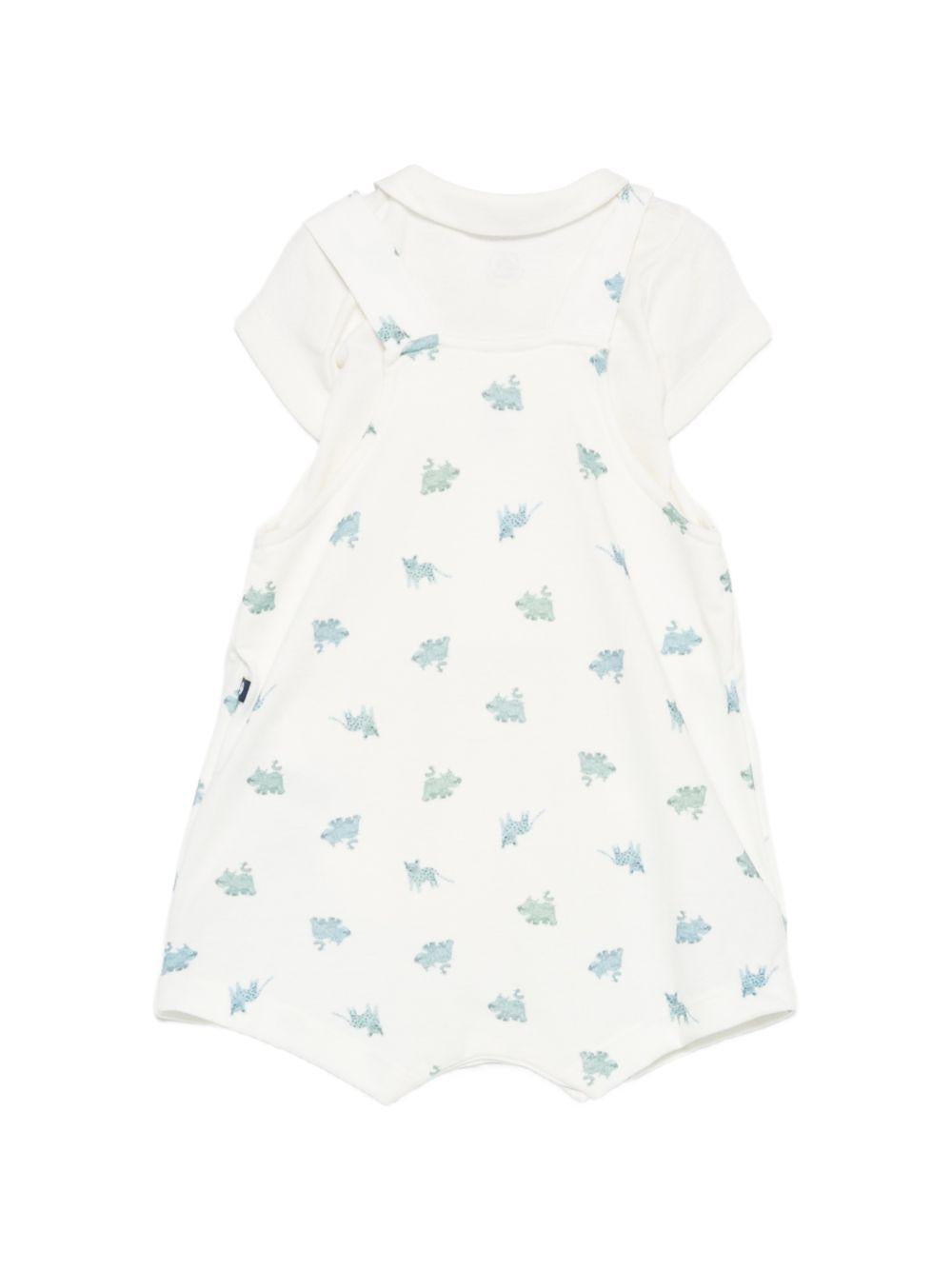 Set t-shirt e salopette per neonato Petit Bateau bianco con stampa animali all-over A0FMJ 01 PETIT BATEAU KIDS
