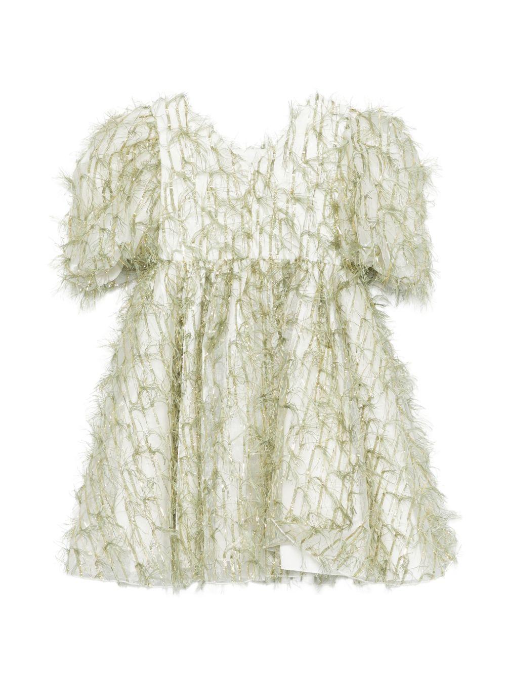 Abito per bambina Alapage verde con dettagli frange 26SAGDRE00042 OLIVA A'LAPAGE KIDS
