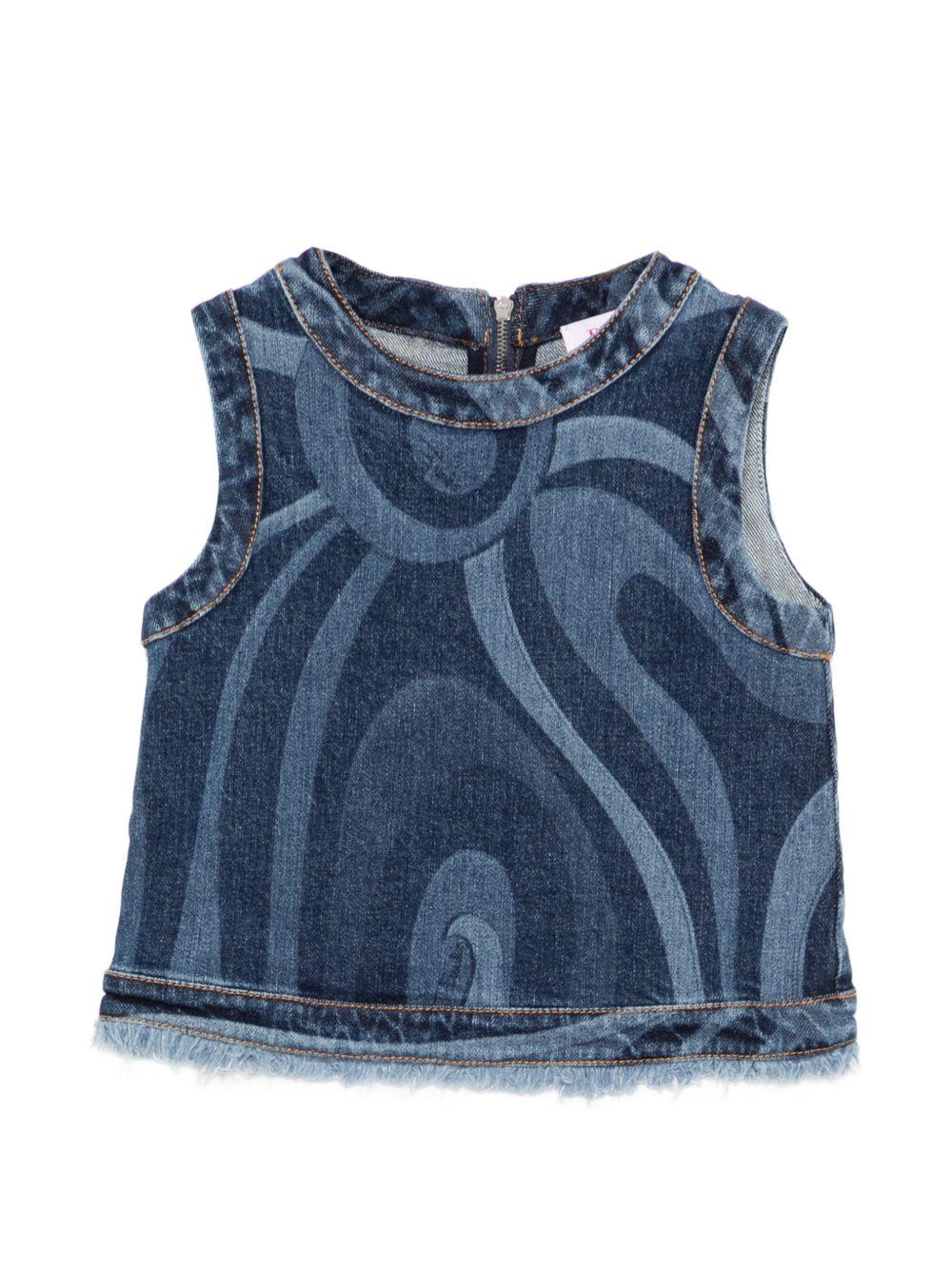 Top per bambina Emilio Pucci Junior denim con stampa grafica PY5B12 L0384 620 EMILIO PUCCI KIDS