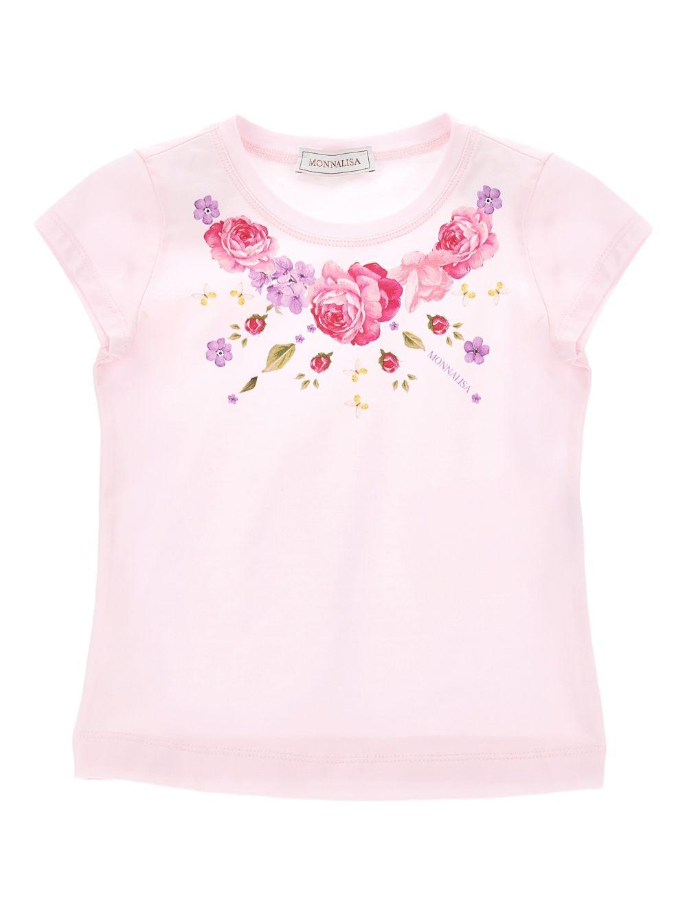 T-shirt per bambina Monnalisa rosa con stampa a fiori 11G605 7201 0090 MONNALISA KIDS