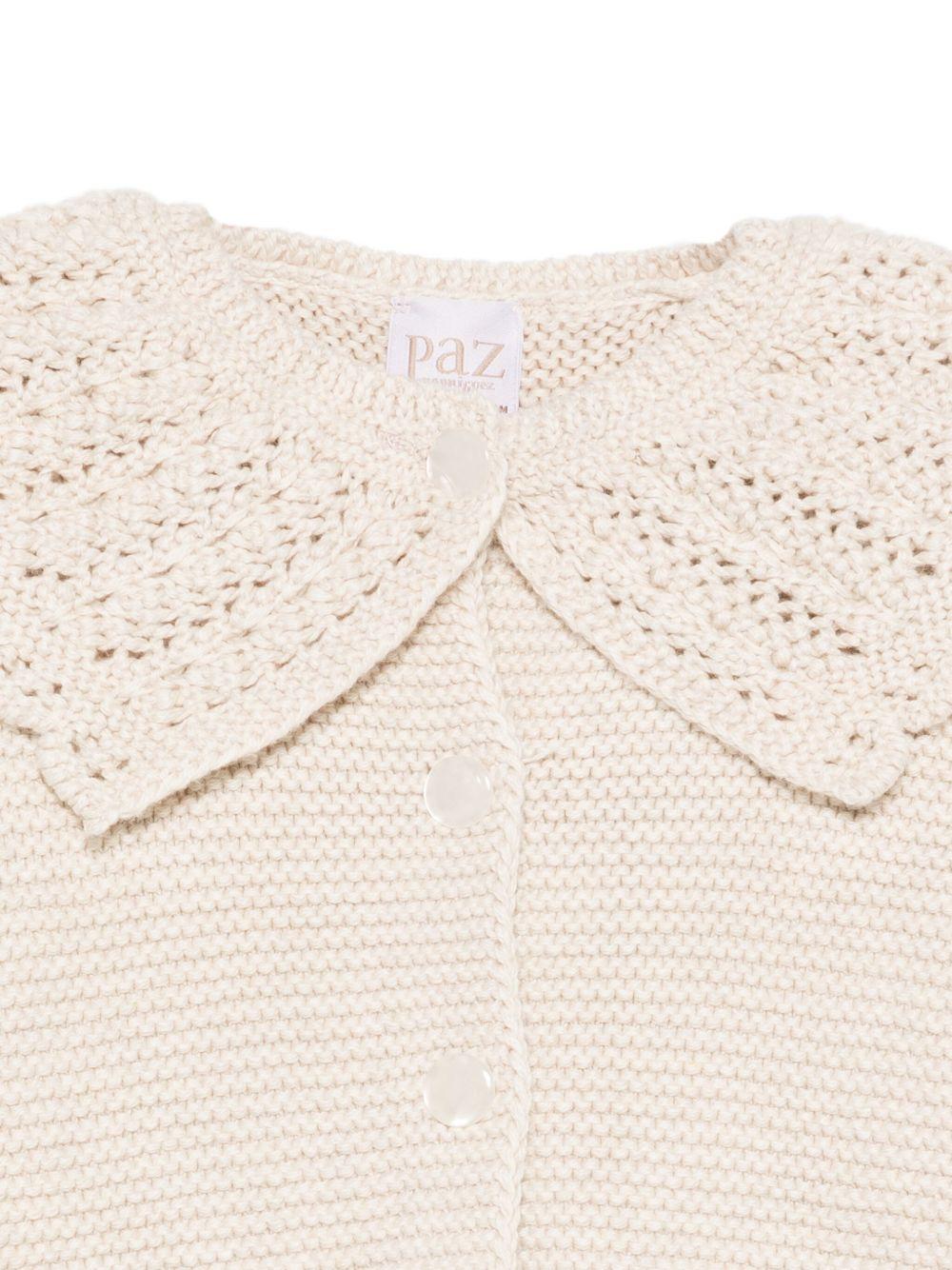 Cardigan per neonata Paz Rodríguez beige con colletto all'uncinetto 009-123100 73 H94 PaZ RODRIGUEZ