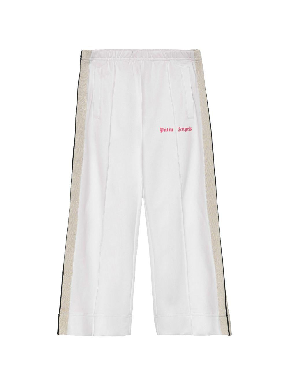 Pantaloni sportivi per bambina Palm Angels Kids bianchi con righe laterali PGCJ006S26FAB001 002 PALM ANGELS KIDS
