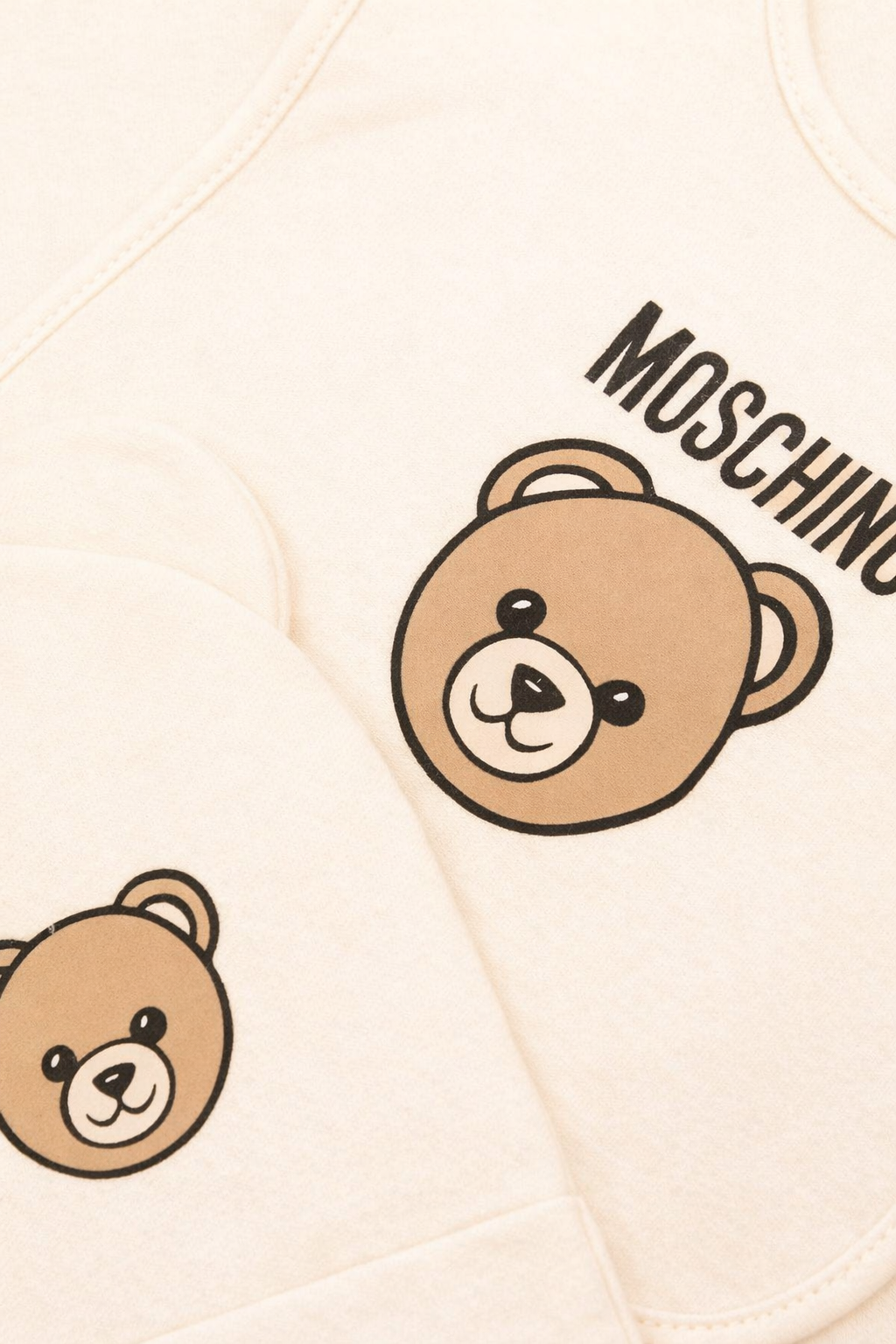 Set berretto e bavaglino Moschino Kids beige con stampa MUY08KLCA40 20404 MOSCHINO KIDS