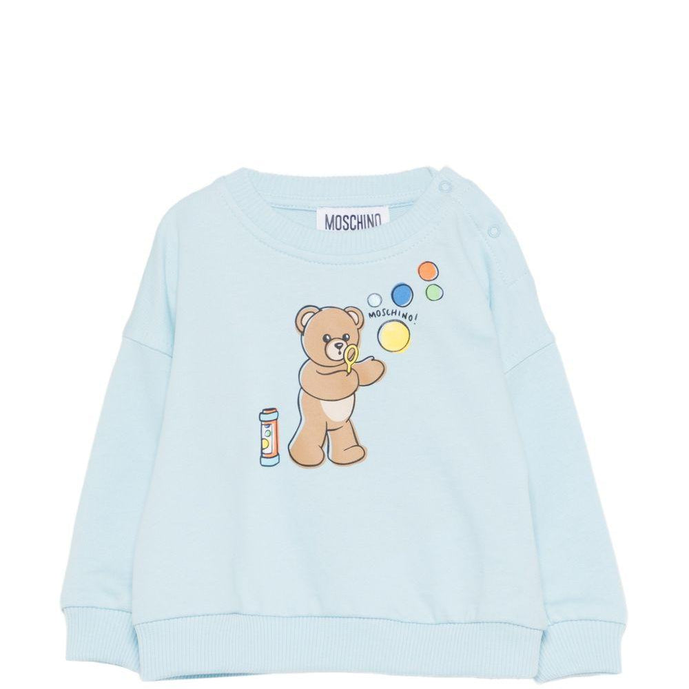 Felpa per neonati Moschino Kids azzurra con stampa grafica Teddy Bear MUF069LCA19 40304 MOSCHINO KIDS