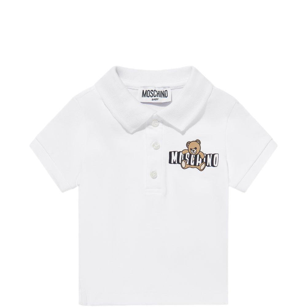 T-shirt per neonato Moschino Kids bianca con colletto stile polo MUM04JLFA09 10101 MOSCHINO KIDS