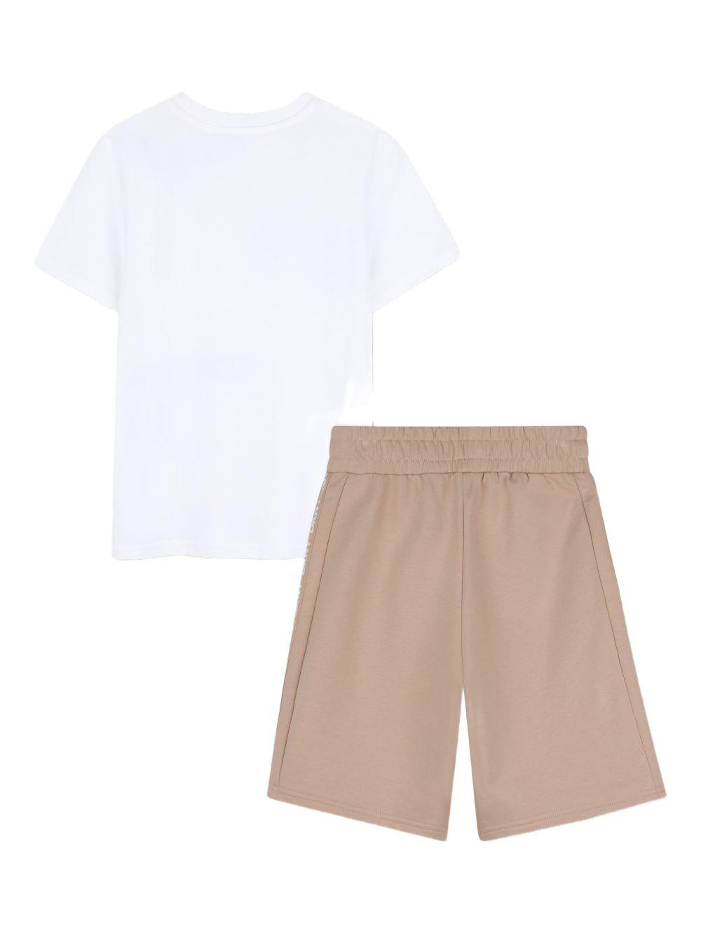 Set t-shirt e shorts per bambino Dkny Kids bianco e beige con stampa logo D62521 20P DKNY