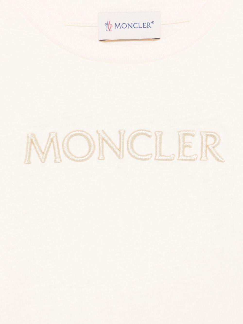 T-shirt per bambina Moncler Enfant beige chiaro con stampa logo L19548C0000989AT9 050 MONCLER KIDS