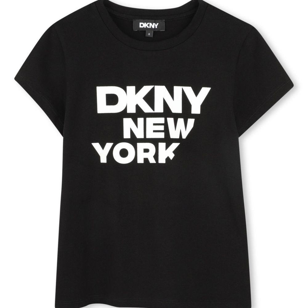 T-shirt con stampa per bambino Dkny Kids nero con girocollo D62304 09B DKNY KIDS