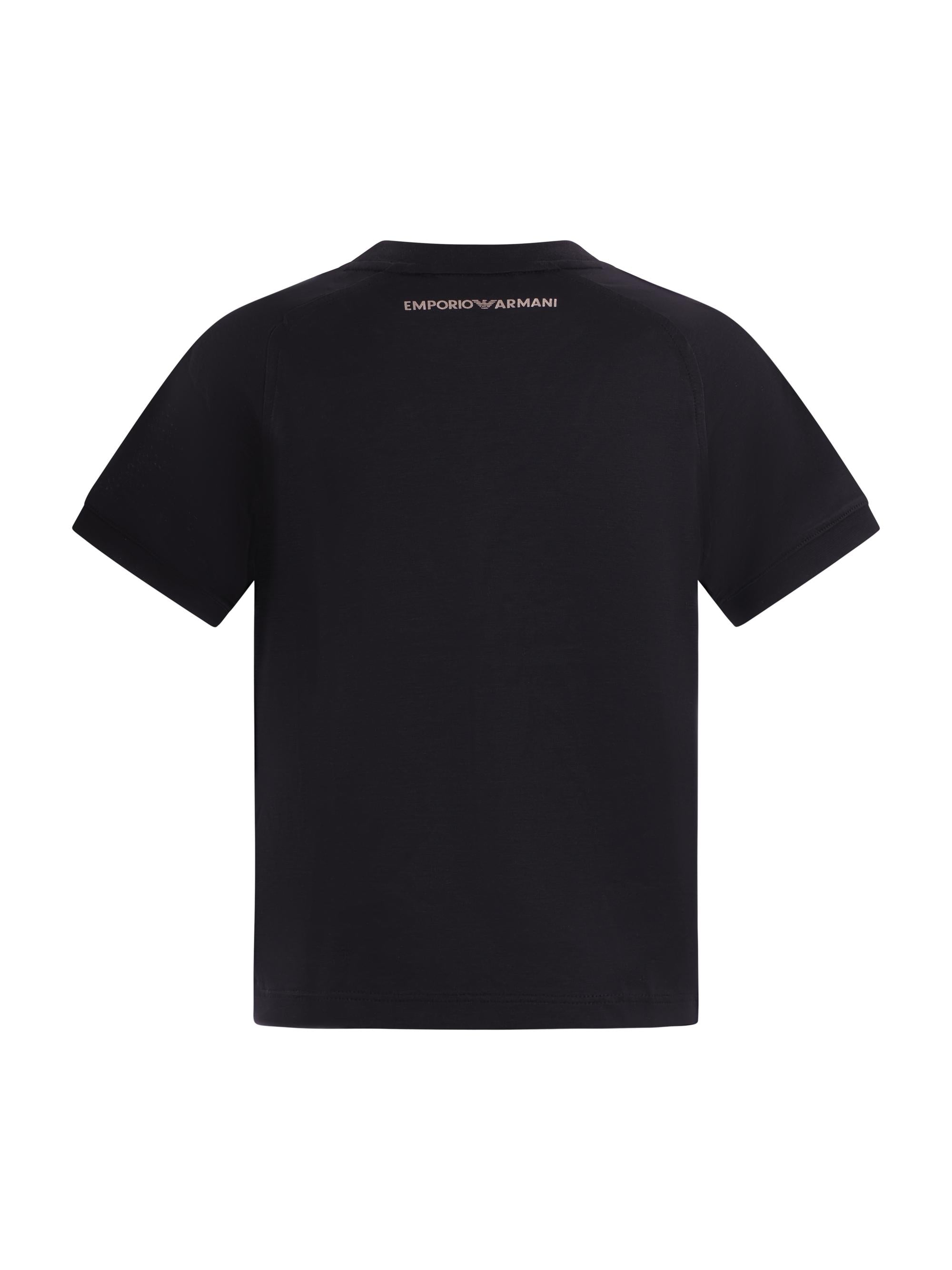 T-shirt per bambino Emporio Armani Kids blu con monogramma effetto pixel sul davanti EB000912 AF10127 UB118 EMPORIO ARMANI KIDS