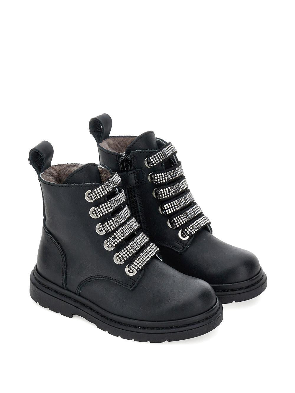 Stivaletti per bambina Monnalisa Kids neri con cinturini con cristalli 8CH001 8782 0050 MONNALISA KIDS