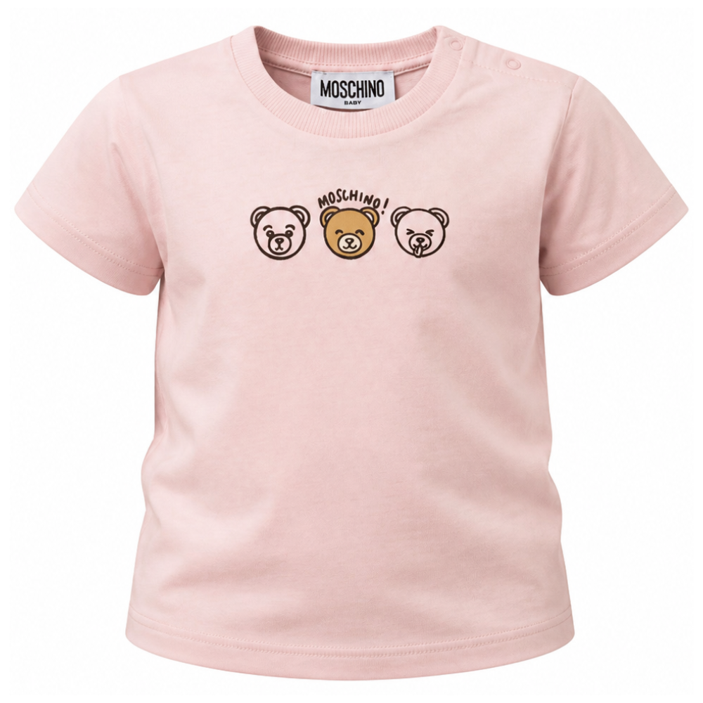 T-shirt per neonata Moschino Kids rosa con stampa tre orsetti sul davanti MUM04OLAA24 50209 MOSCHINO KIDS