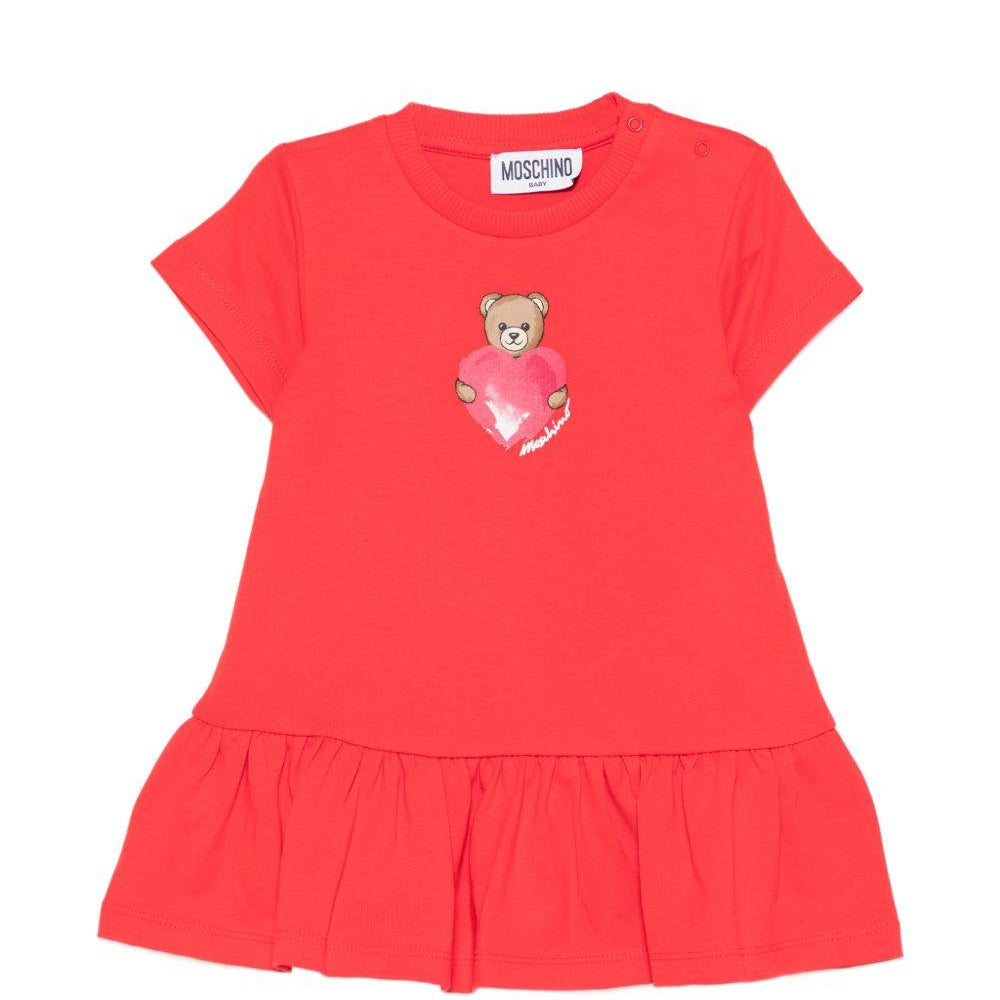 Abito per neonata Moschino Kids rosso con stampa Teddy Bear con cuore MDV0DJLAA02 50109 MOSCHINO KIDS