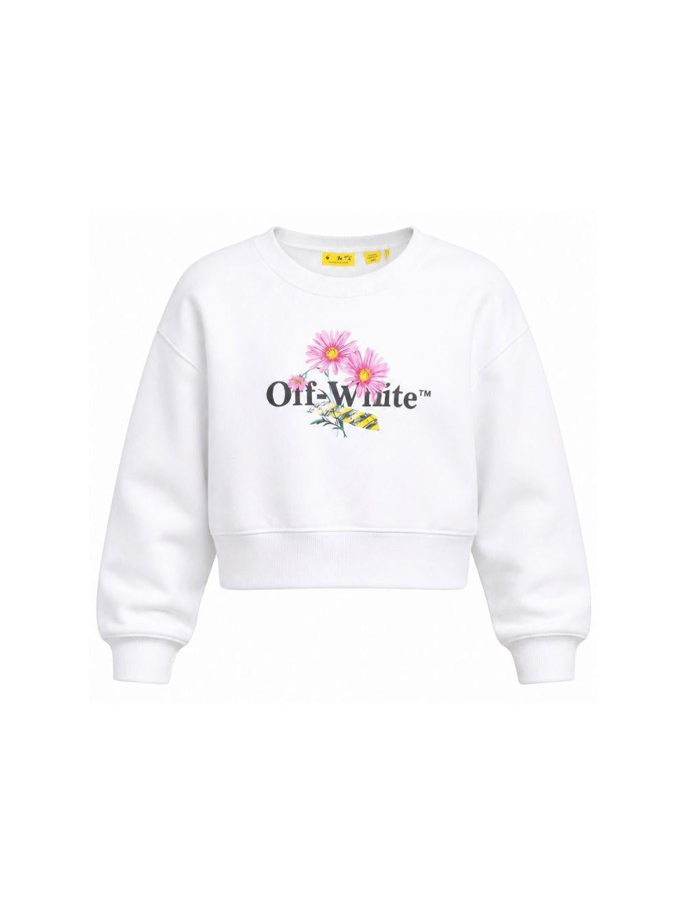 Felpa per bambina Off-White Kids bianca con stampa grafica floreale sul davanti 44GBA013S26F001 100 OFF WHITE KIDS