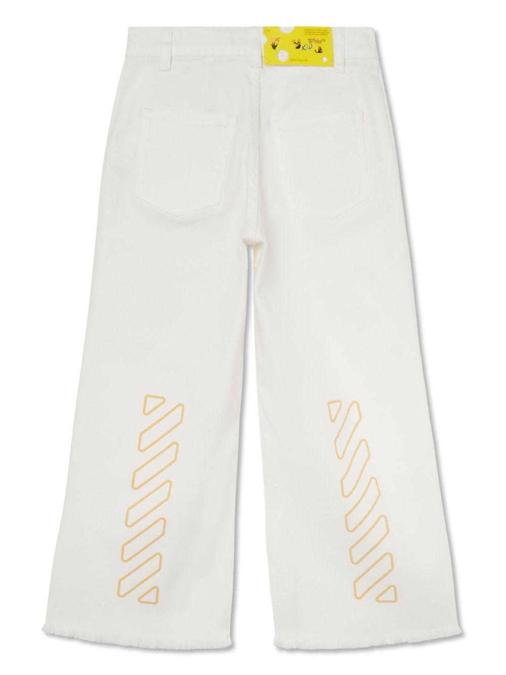 Jeans per bambina Off-White Kids Bookish bianco con orlo sfrangiato OGYB002S25DEN001 0118 OFF WHITE KIDS