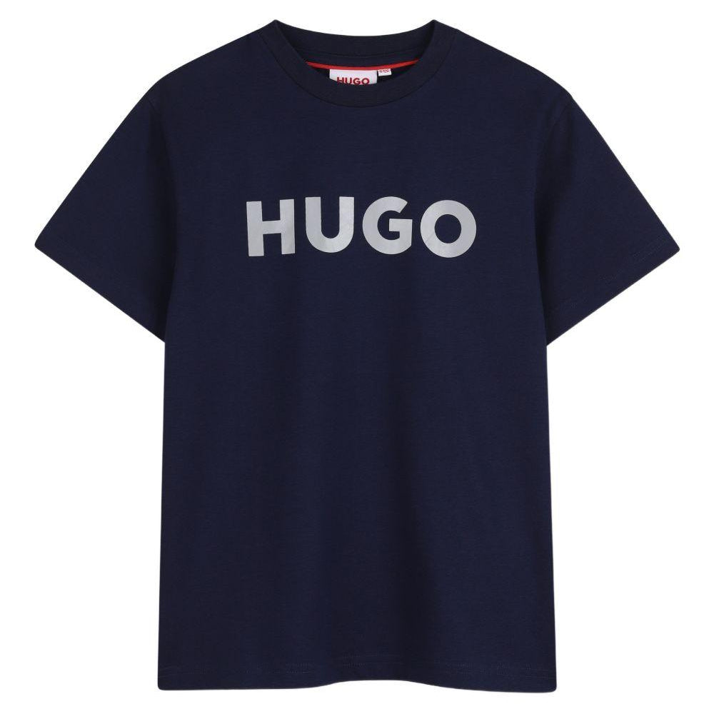 T-shirt per bambino Hugo Kids blu con logo sul davanti G01016 85C Hugo KIDS