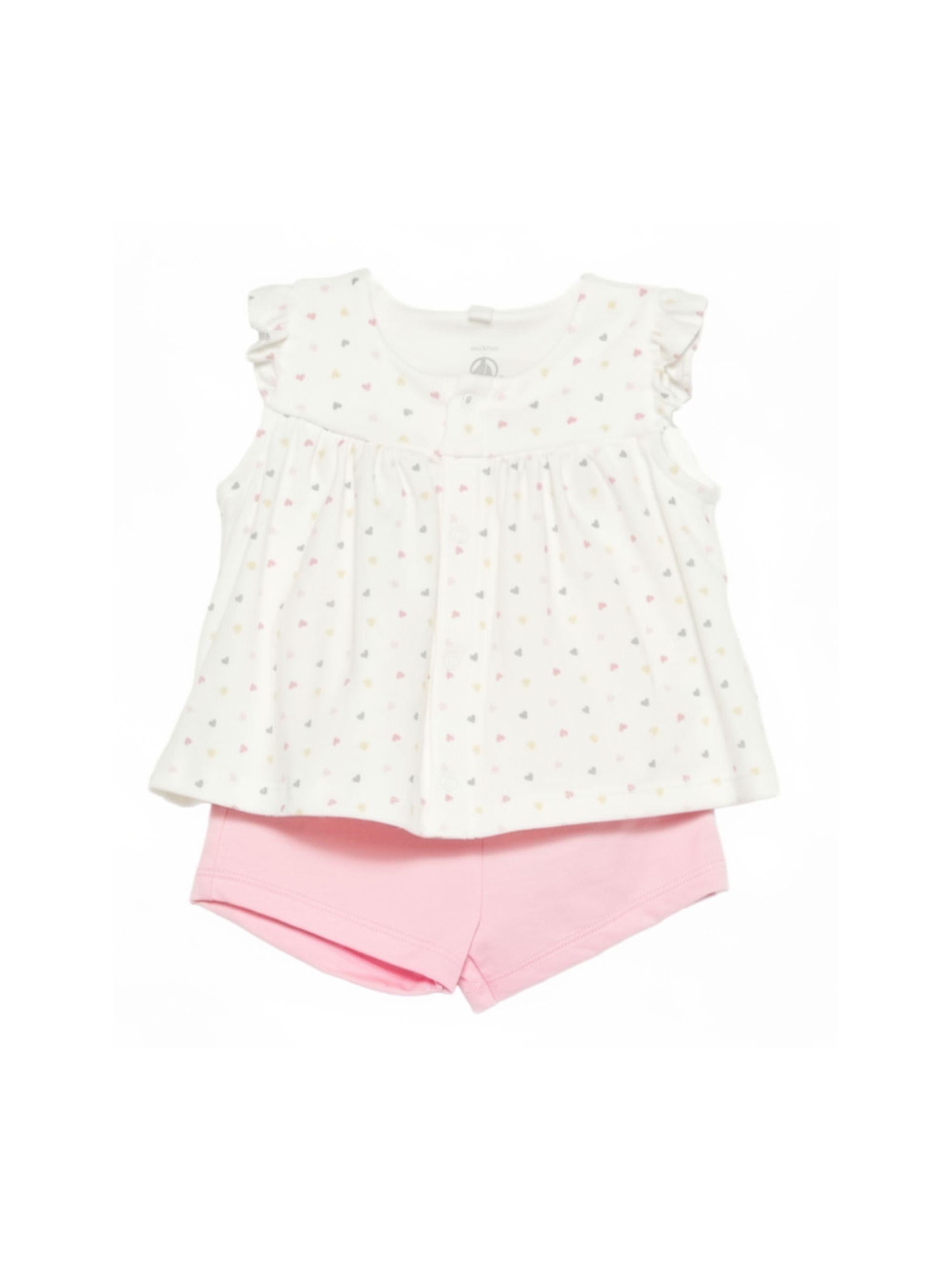 Set top e shorts per neonata Petit Bateau multicolore con stampa a cuori A0EZ4 01 PETIT BATEAU KIDS