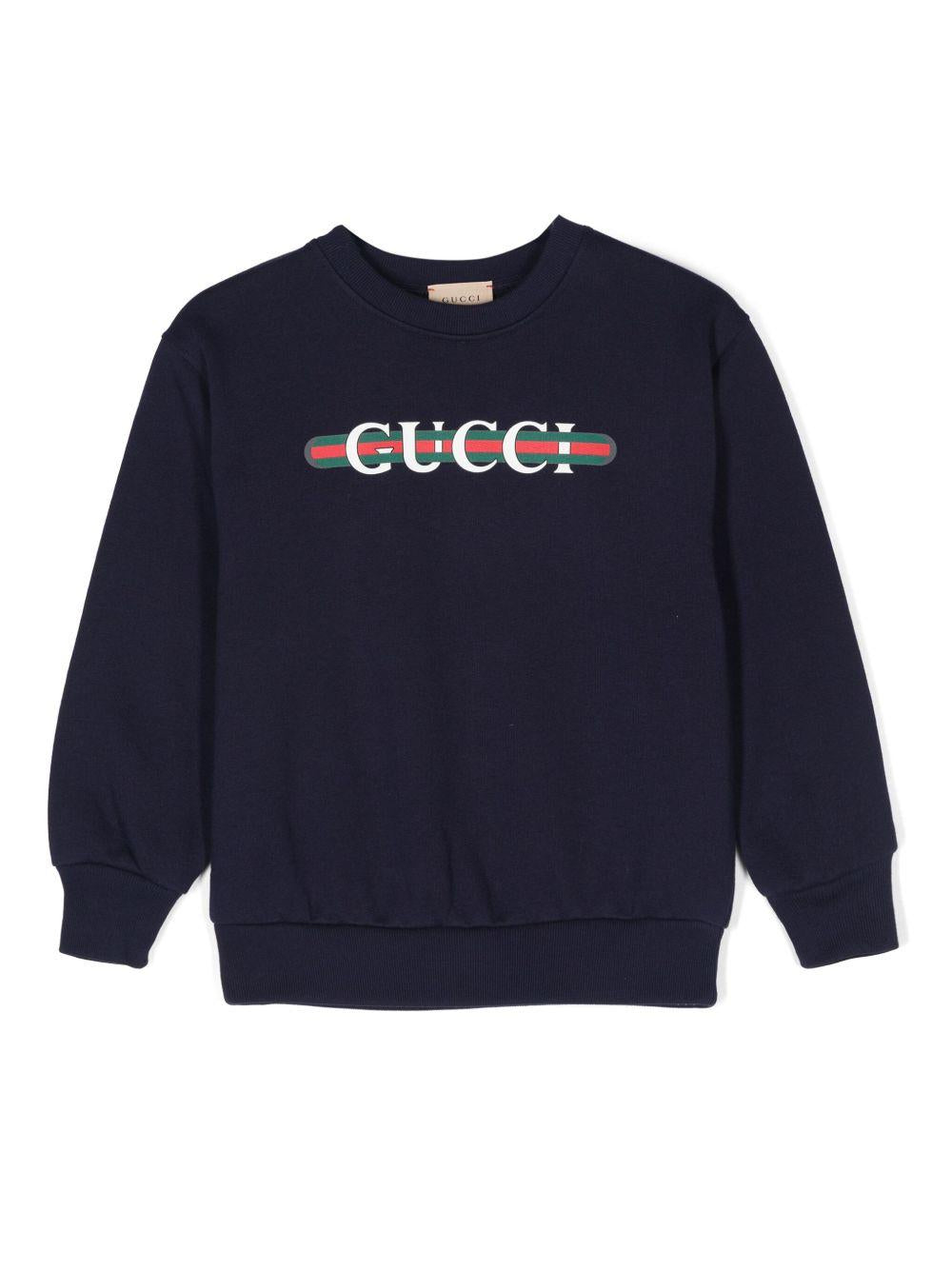 Felpa per bambino Gucci Kids blu navy con stampa logo sul davanti 793528XJGPJ 4392 GUCCI KIDS