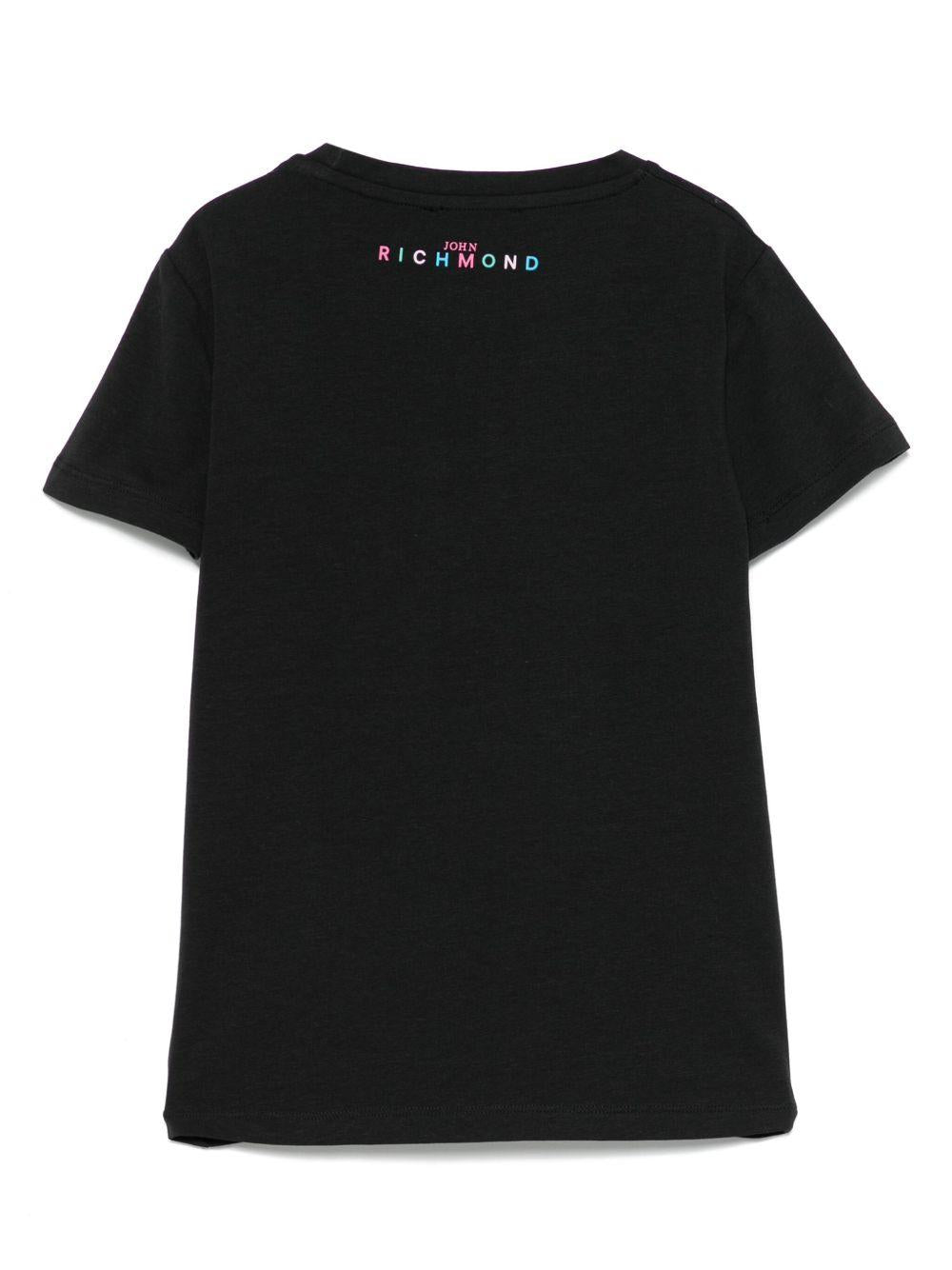 T-shirt per bambina John Richmond Junior nero con logo e orlo dritto RGP25205TS BLACK JOHN RICHMOND JUNIOR