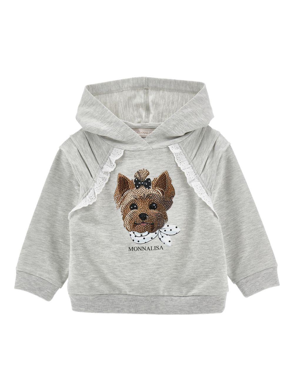 Felpa per bambina Monnalisa grigia con stampa cagnolina 19G612 7031 0032 MONNALISA