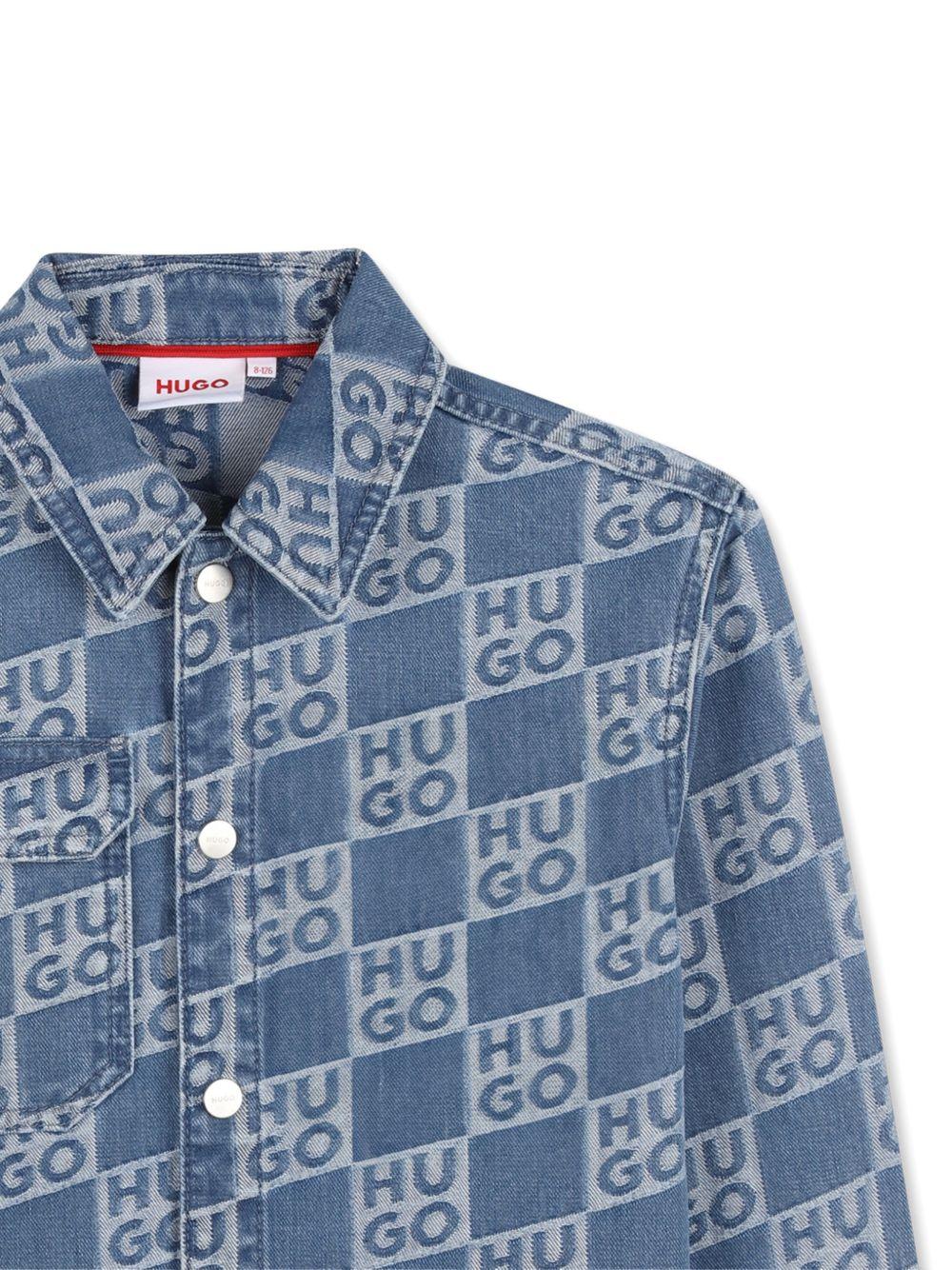 Camicia per bambino Hugo Kids denim con stampa logo all-over G01004 Z25 Hugo KIDS
