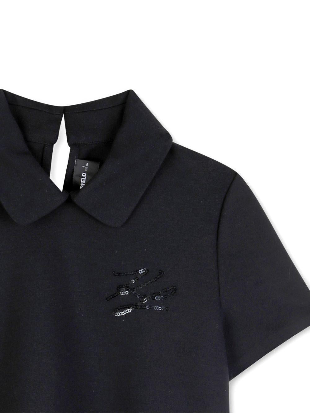 T-shirt per bambina Karl Lagerfeld Kids nera con decorazione con paillettes Z31271 09B KARL LAGERFELD KIDS