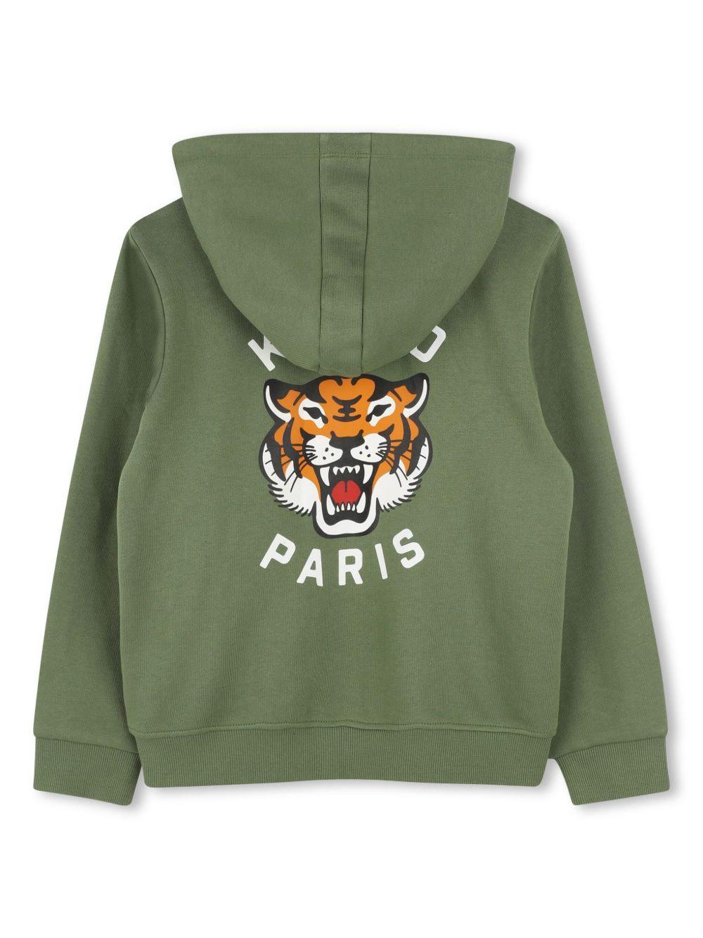 Felpa per bambino Kenzo Kids verde con stampa Tiger, zip e cappuccio K61190 64S KENZO KIDS