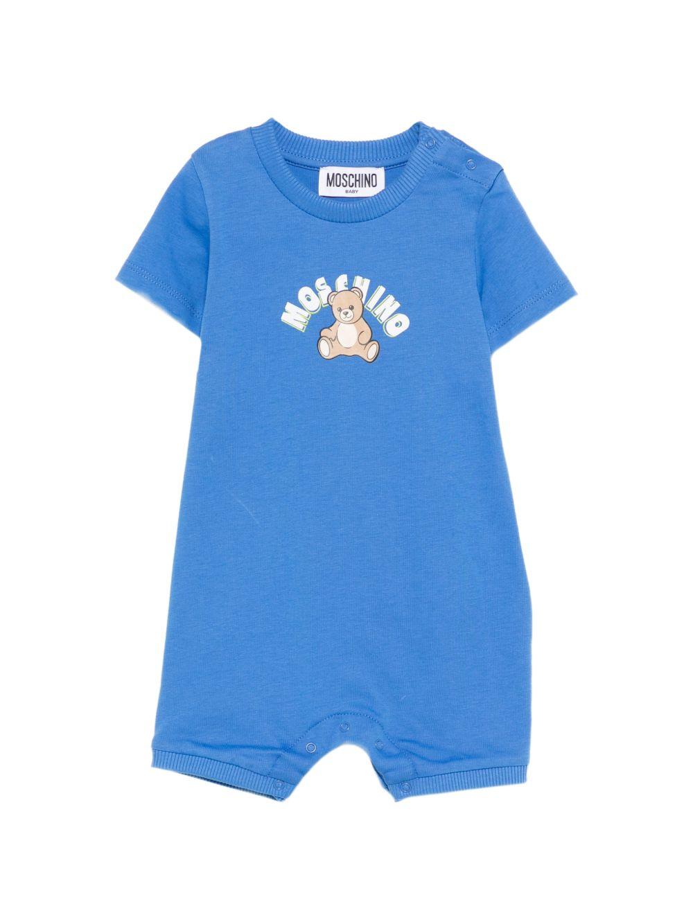 Tutina per neonati Moschino Kids azzurra con Teddy Bear sul davanti MTY022LAA01 40630 MOSCHINO KIDS