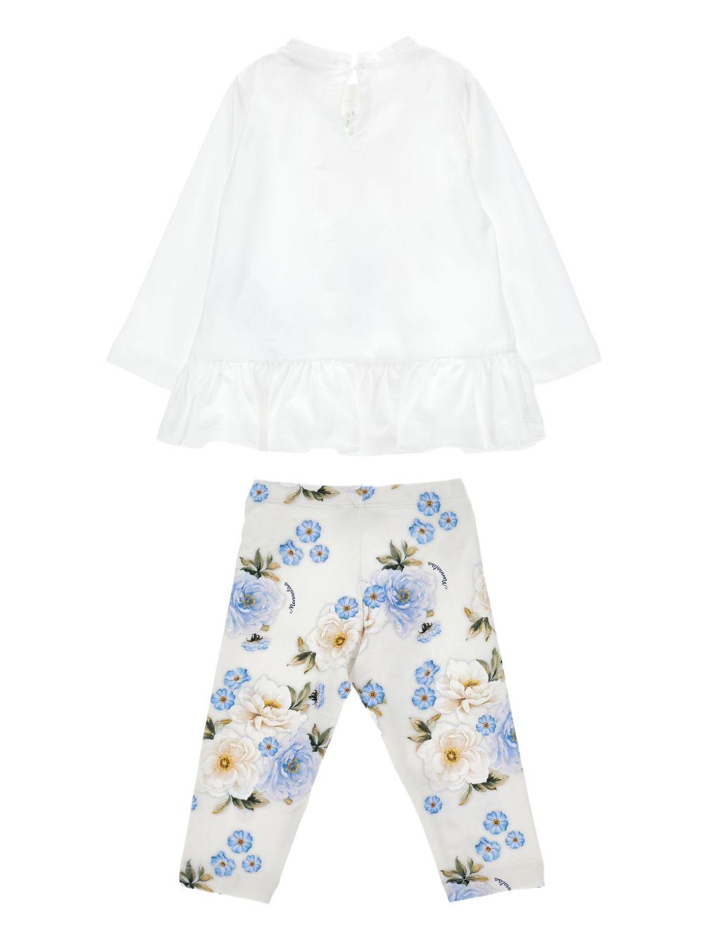 Set t-shirt e pantaloni per neonata Monnalisa bianco con stampa floreale 31F504 6658 0258 MONNALISA