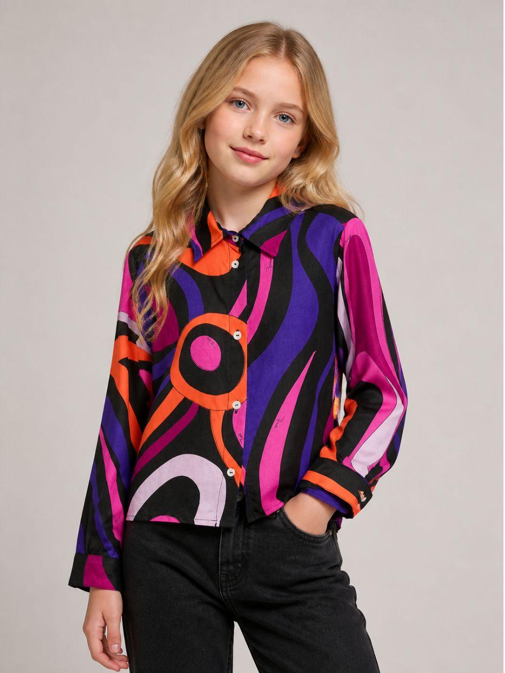 Camicia per bambina Emilio Pucci Junior multicolore con stampa Marmo PZ5A00 K0298 930FU EMILIO PUCCI KIDS