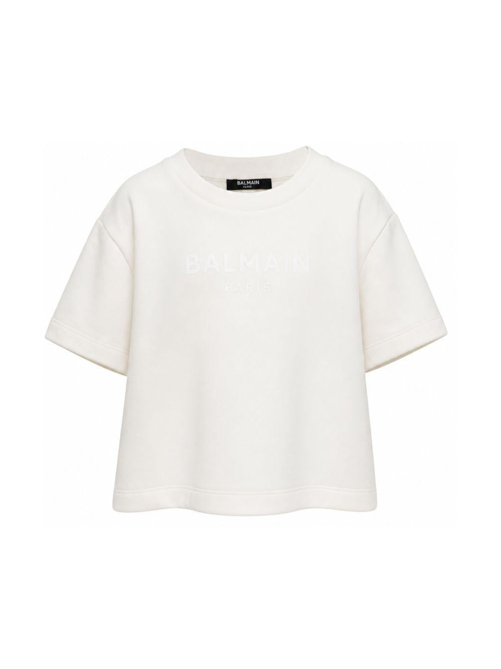 T-shirt per bambina Balmain Kids bianca con design crop BY4A01 Z3183 102BC BALMAIN KIDS