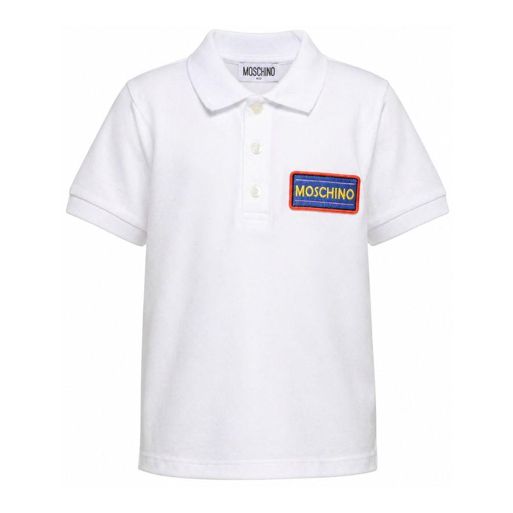 T-shirt per bambino Moschino Kids bianco con colletto stile polo HTM03YLFA09 10101 MOSCHINO KIDS